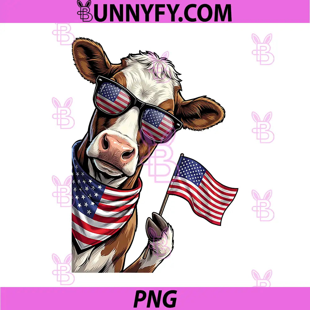Cow Farmer Patriotic PNG, American Flag 4th of July USA PNG