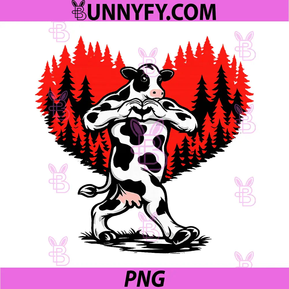 Cow Walking in Hearts PNG, Forest Graphic Cow Lovers PNG