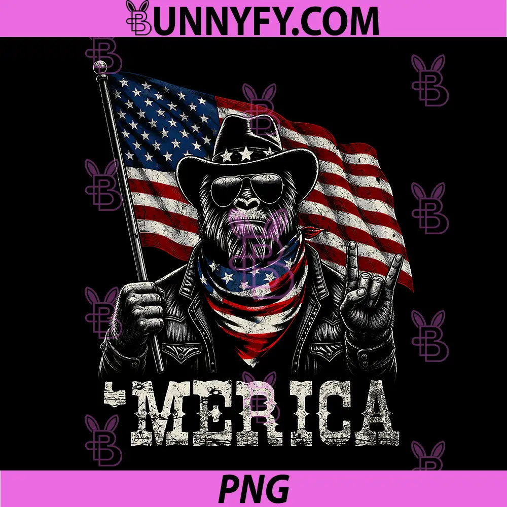 Cowboy Bigfoot Merica Rock Hand PNG, USA Flag Patriotic 4th July PNG