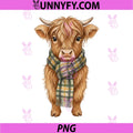 Cozy Fall Highland Cow Illustration PNG, Cute Autumn Cow With Scarf PNG