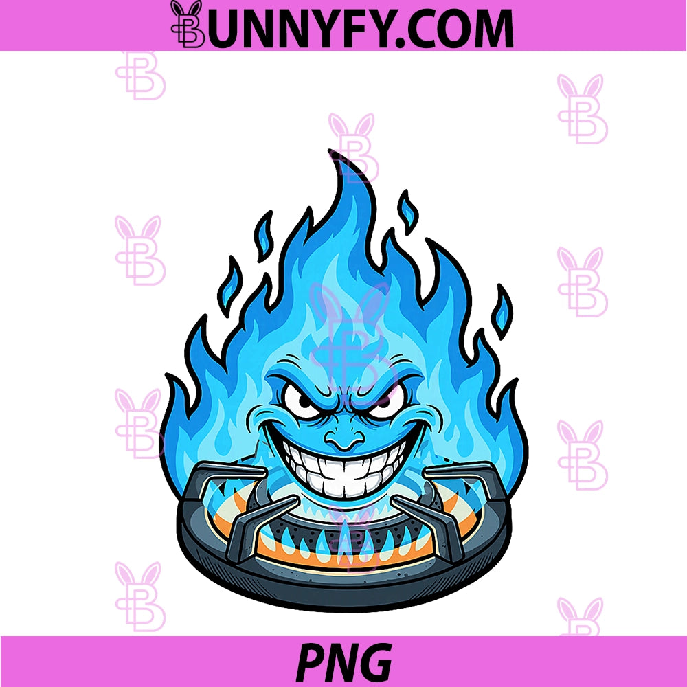 Crazy Blue Flame PNG, Face On Gas Stove Burner PNG