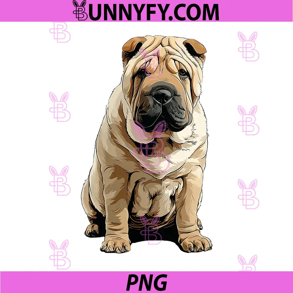 Cream Shar Pei Dog Illustration PNG, Cute Wrinkled Shar Pei Pet Lover PNG