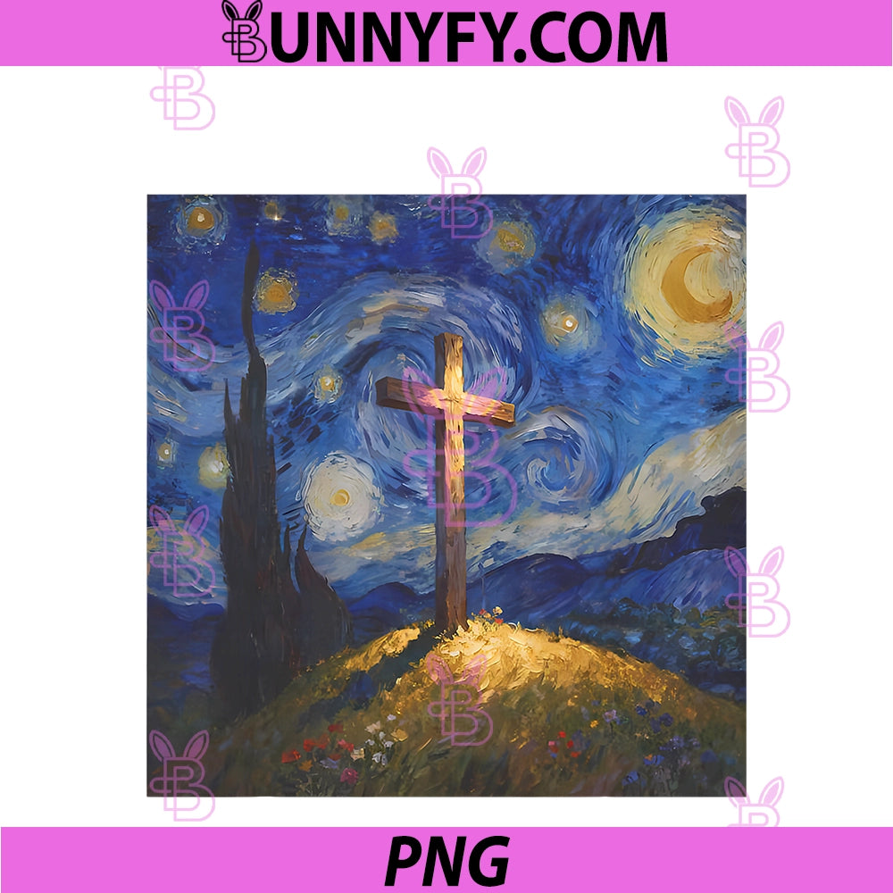 Cross Van Gogh Style PNG, Starry Night Art Christian Faith Jesus PNG