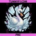 Crystal Ice Swan PNG, Breaking Frozen Lake Scene PNG