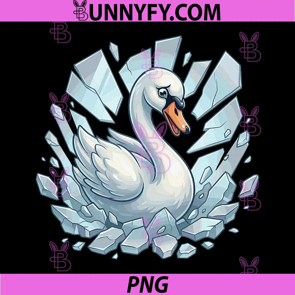 Crystal Ice Swan PNG, Breaking Frozen Lake Scene PNG