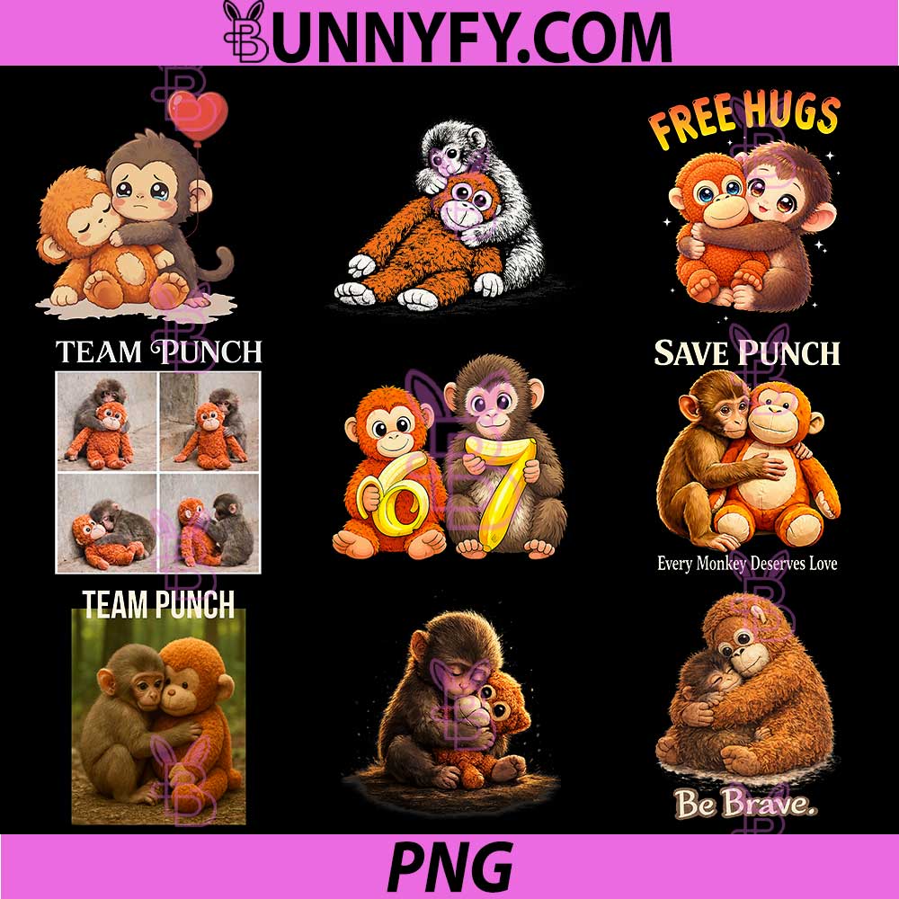 Cute Monkey Punch Baby PNG Bundle, Graphic Little Punch Monkey Lovers PNG