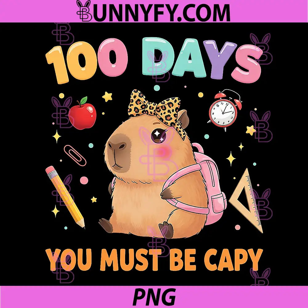 Cute 100 Days of School PNG, Capybara with Leopard Bow Teacher PNG