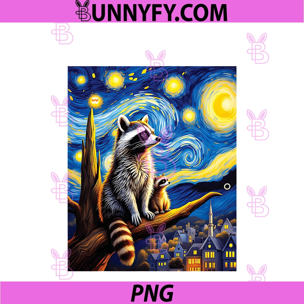 Cute Adorable Raccoon PNG, Van Gogh Starry Night Inspired Art PNG