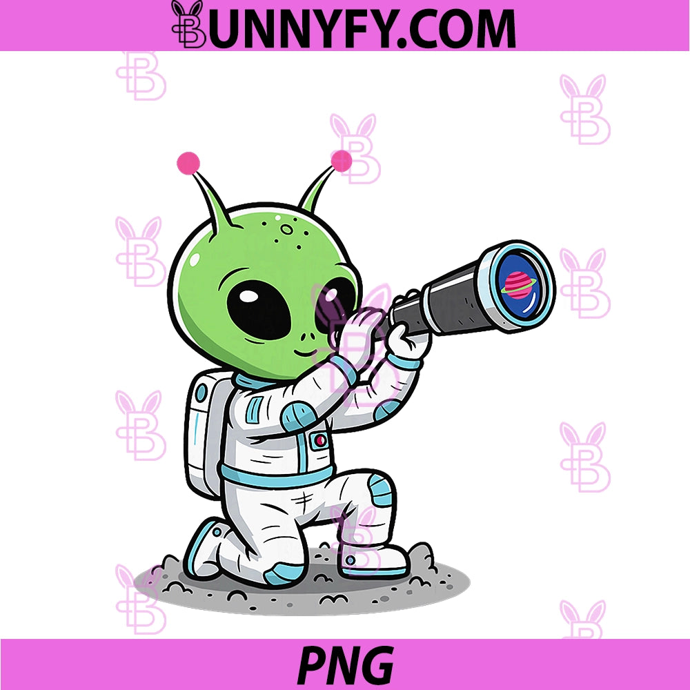Cute Alien Astronaut PNG, With Space Telescope PNG