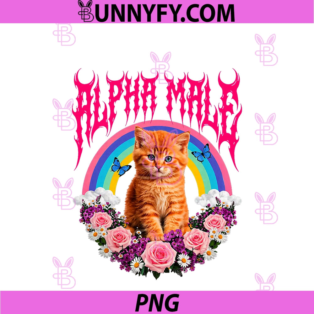 Cute Alpha Male PNG, Funny Cat Kitten Rainbow Floral PNG