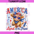Cute America Land Of The Free Highland Cow PNG, 4th Of July Gift PNG