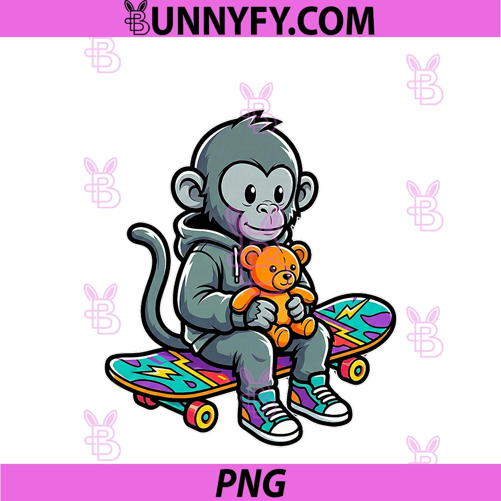 Cute Baby Monkey Punch PNG, Skater Urban Streetwear Aesthetic Art PNG