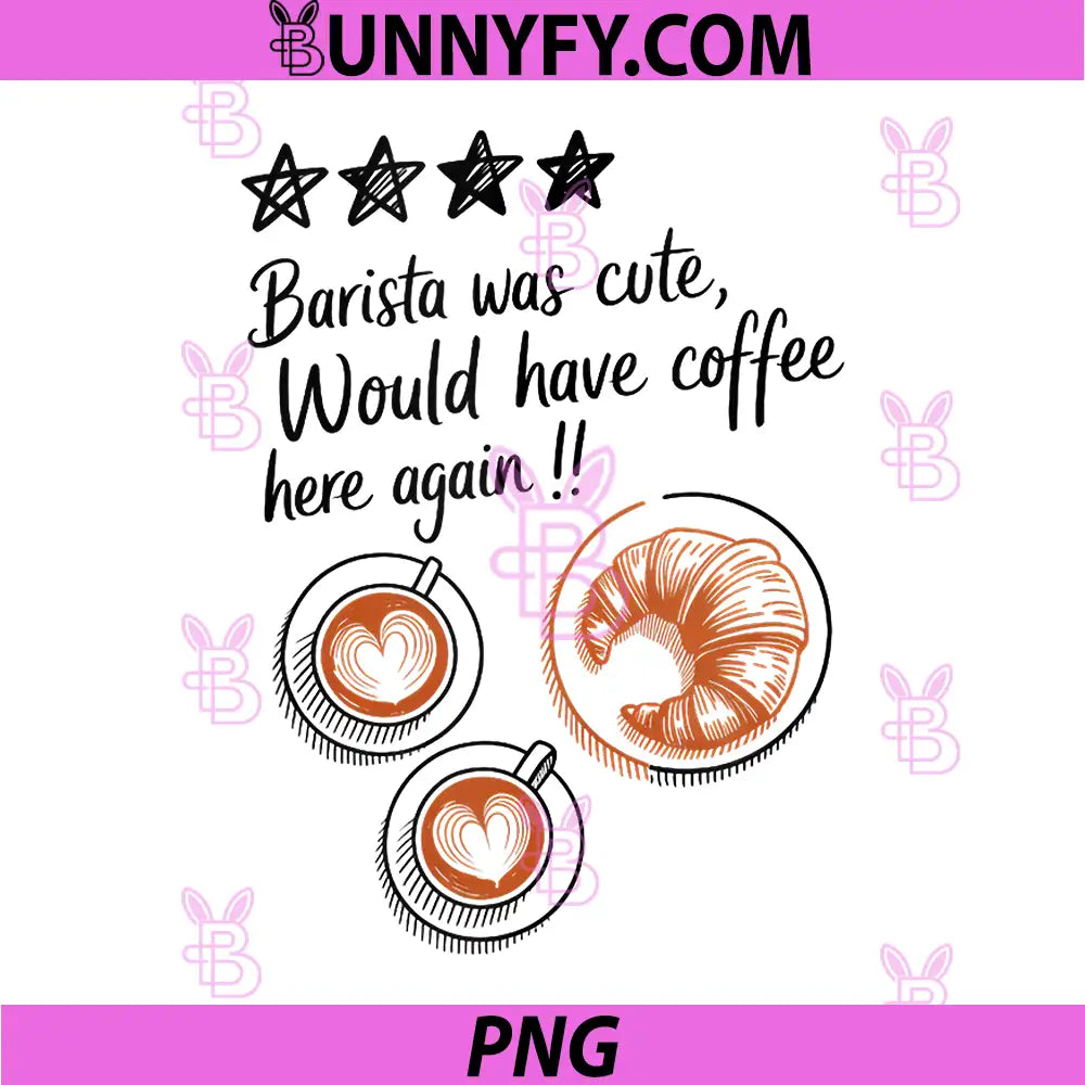 Cute Barista Coffee Stars Latte Art PNG, Croissant Design PNG
