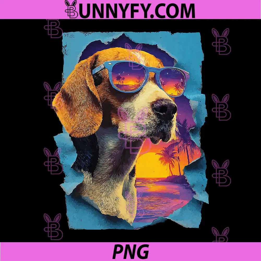 Cute Beagle with Sunglasses Sunset PNG, Beach Tropical Dog Summer PNG