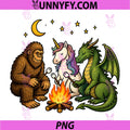 Cute Bigfoot Unicorn PNG, Dragon Campfire Camping PNG