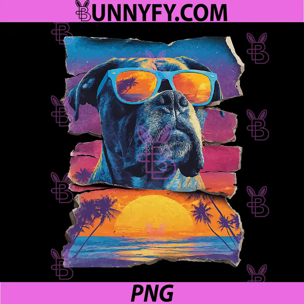 Cute Boxer with Sunglasses Sunset PNG, Beach Tropical Dog Summer PNG