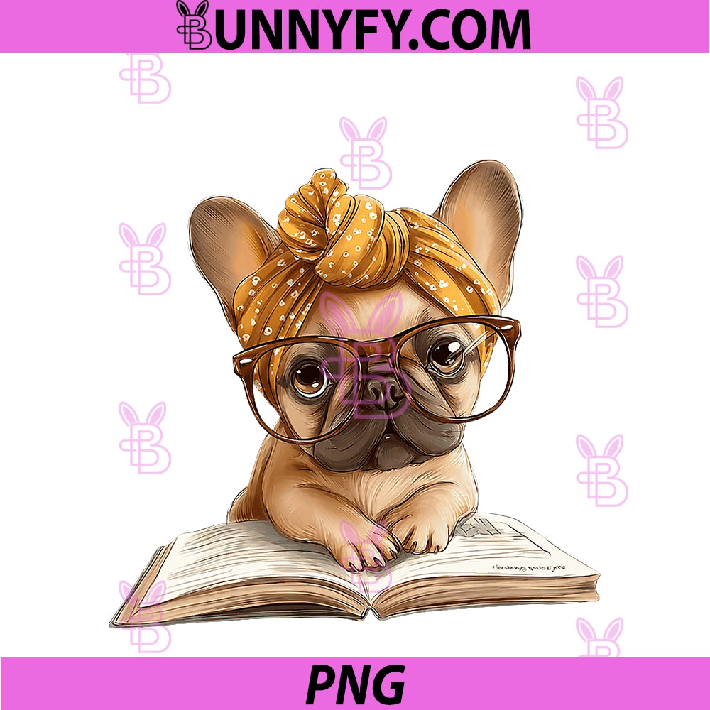 Cute Bulldog PNG, Reading Dog Book Lover Animal Graphic French PNG