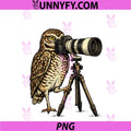 Cute Burrowing Owl Photographer PNG, With Camera Design Trail PNG