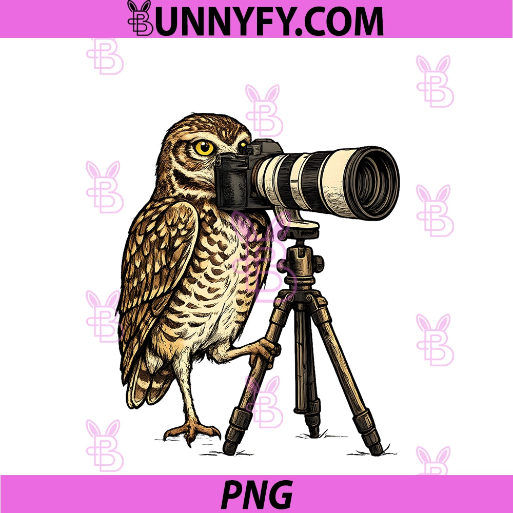 Cute Burrowing Owl Photographer PNG, With Camera Design Trail PNG