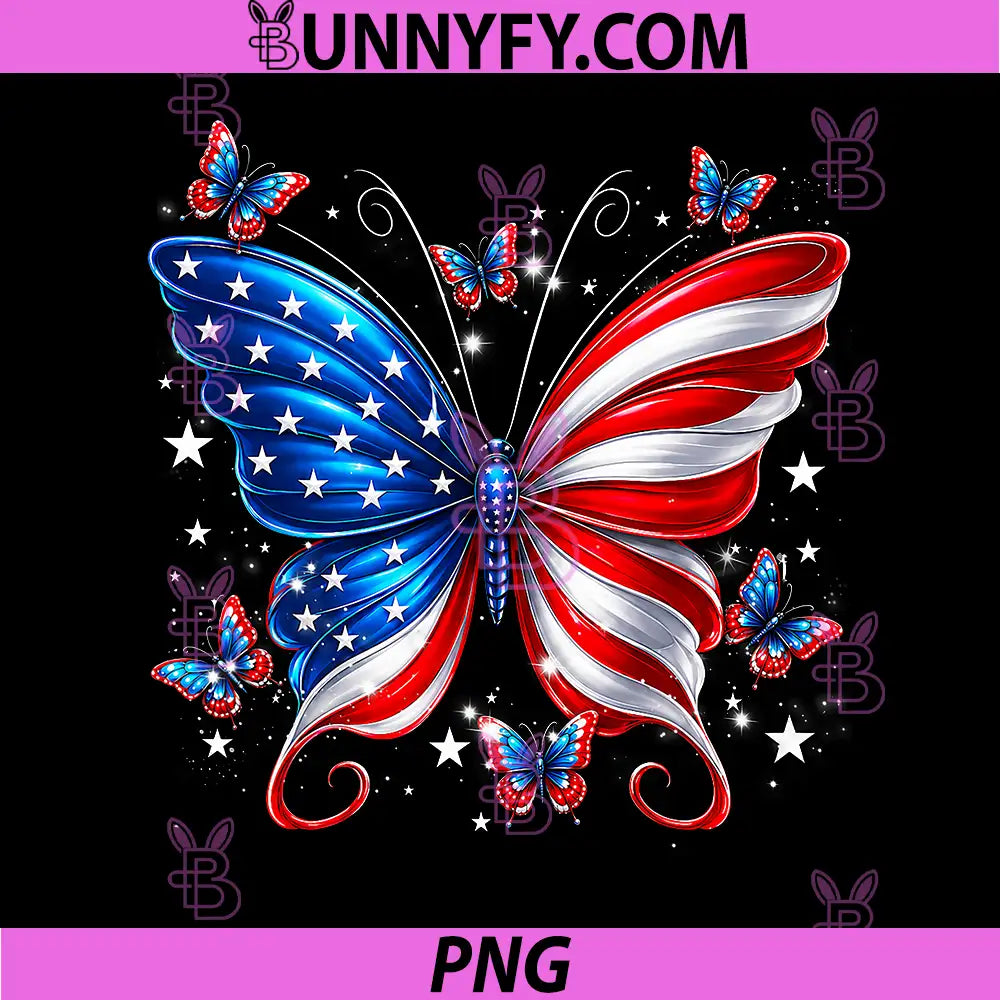 Cute Butterfly Funny USA PNG, American Flag Happy 4th of July PNG
