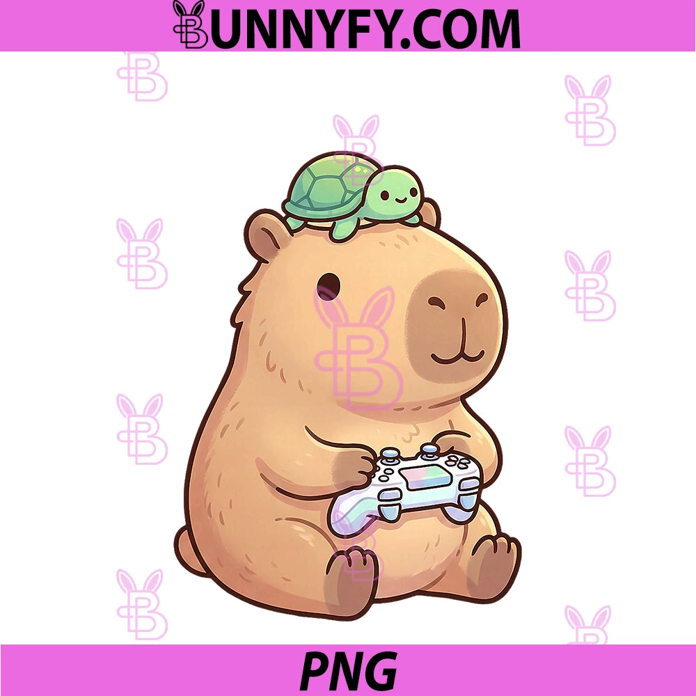 Cute Capybara Anime Gamer Turtle PNG, Funny Graphic Kawaii PNG