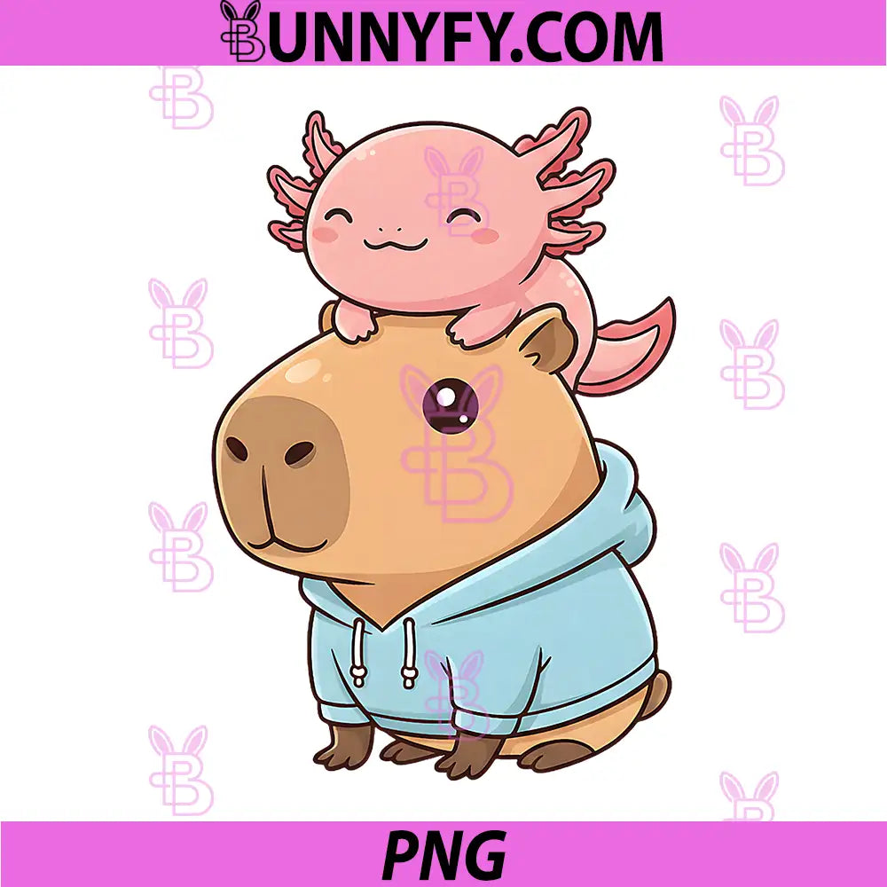 Cute Capybara Axolotl Kawaii PNG, Adorable Animal Hug PNG