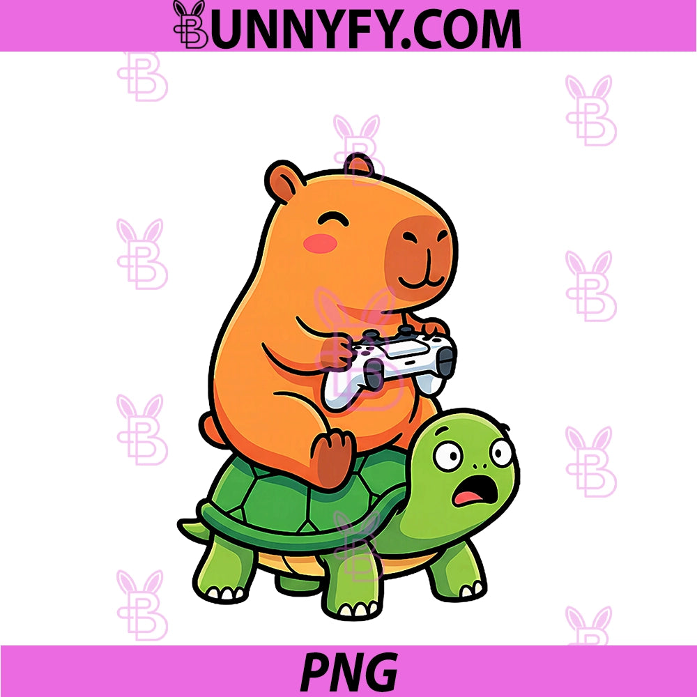 Cute Capybara Gamer Anime Turtle PNG, Funny Kids Graphic Kawaii PNG