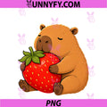 Cute Capybara Hugging Strawberry Kawaii PNG, Funny Capybara PNG