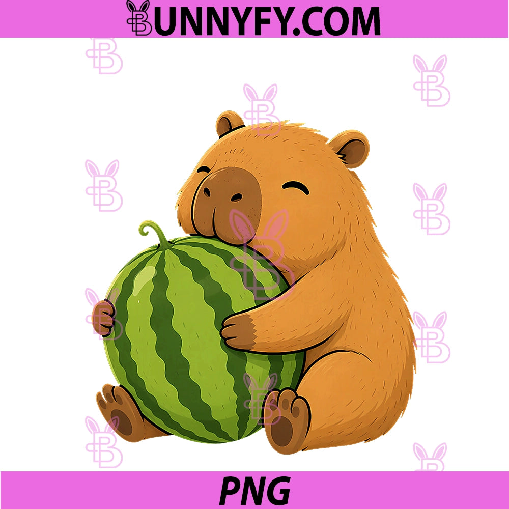 Cute Capybara Hugging Watermelon Kawaii PNG, Funny Capybara PNG