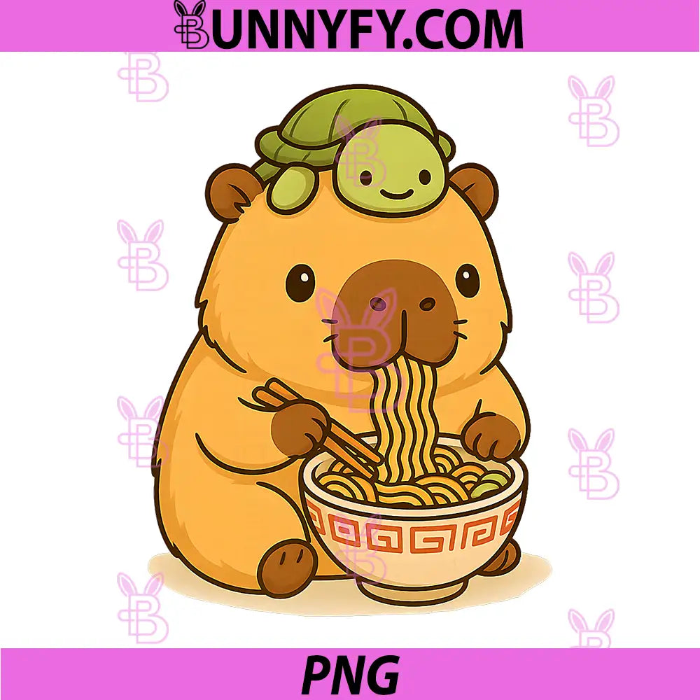 Cute Capybara And Turtle PNG, Eating Ramen Kawaii Capibara PNG