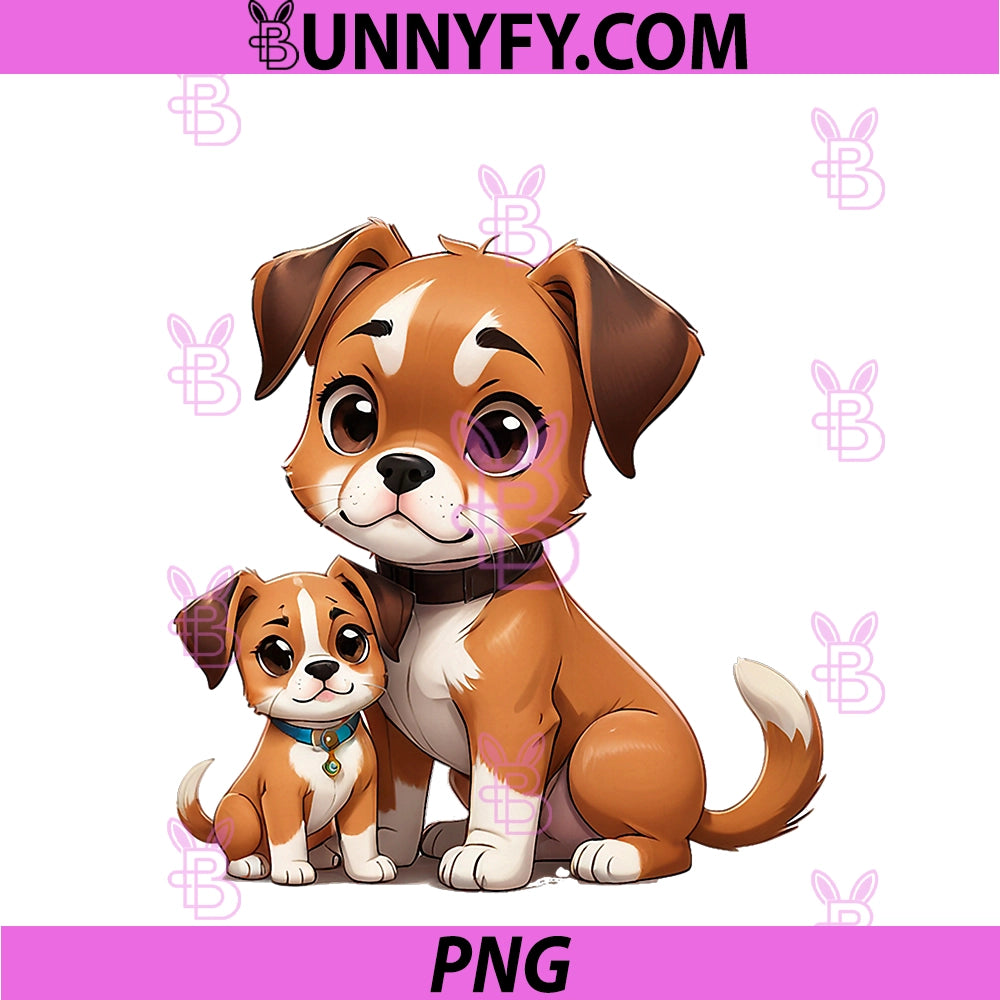 Cute Cartoon Boxer Dog And Puppy PNG, Pet Lover Design PNG