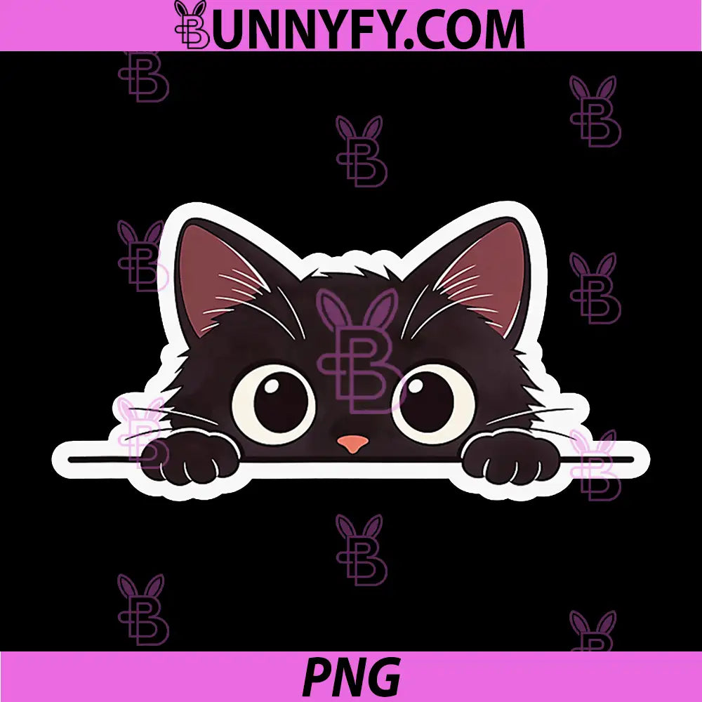 Cute Black Cat Peeking Clipart PNG, Kawaii Kitty Sticker Design PNG