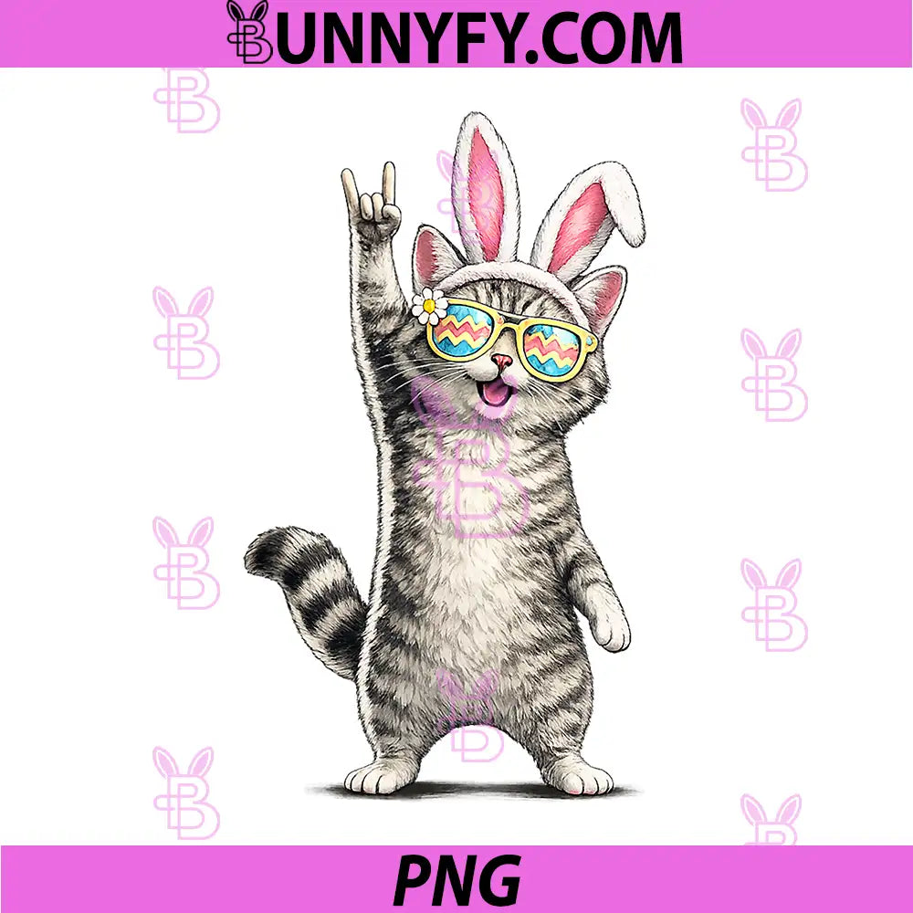 Cute Cat Rock Easter Day PNG, Bunny Funny PNG