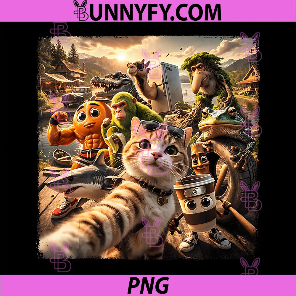 Cute Cat Selfie with Italian PNG, Brainrot Meme Character PNG