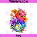 Cute Colorful Crested Gecko PNG, Flowers Rainbow PNG