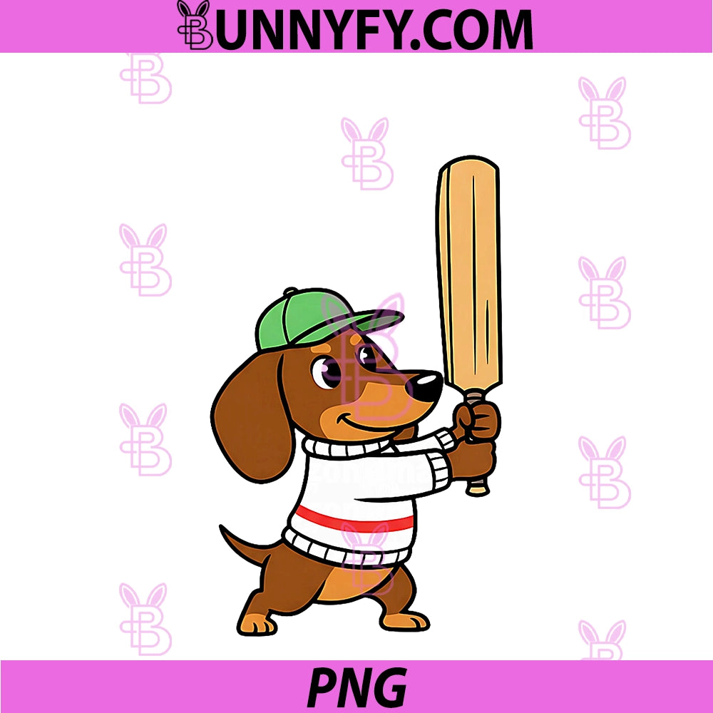 Cute Dachshund Playing PNG, Cricket Cartoon Dog PNG