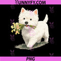 Cute Westie Dog Holding Flowers PNG, White Terrier Puppy Illustration PNG