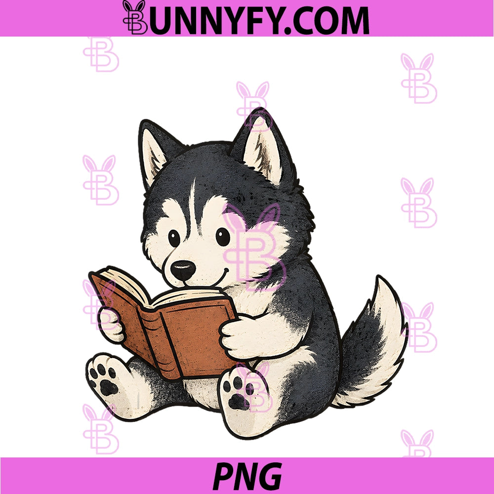 Cute Dog Siberian Husky PNG, Reading Book Nerd PNG