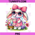 Easter Bunny Girl PNG, Cute Bunny With Iced Coffee PNG