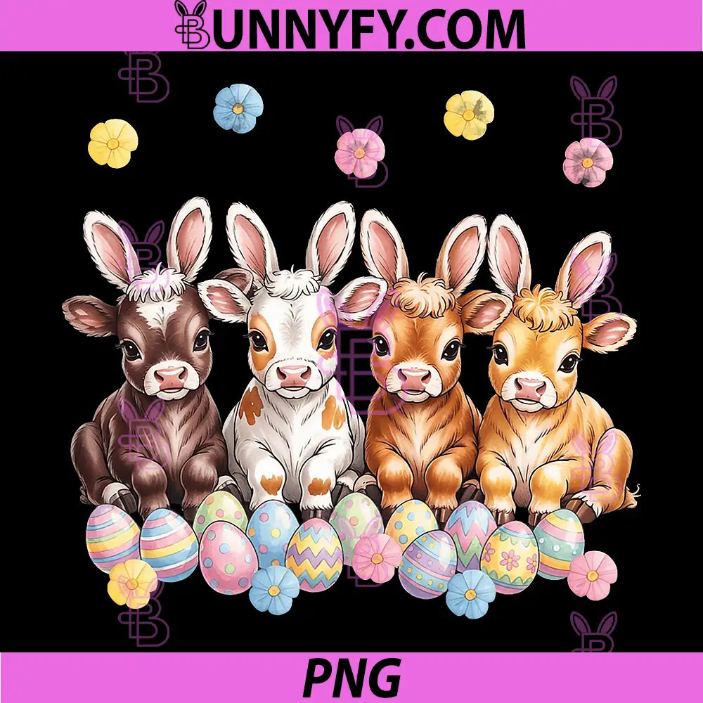 Cute Easter Cow Calves Bunny PNG, Ears Farm Animal PNG