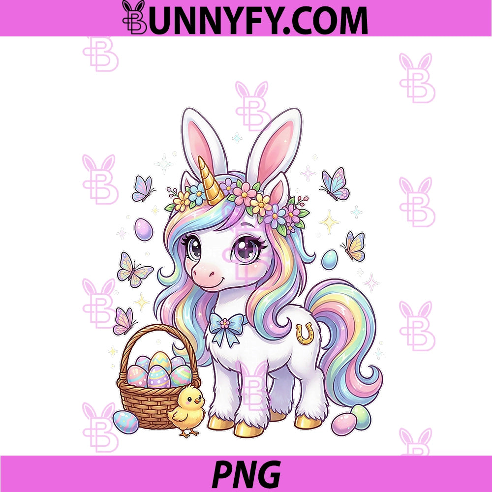 Cute Easter Unicorn PNG, Bunny Fantasy Easter Egg Hunt Girls PNG