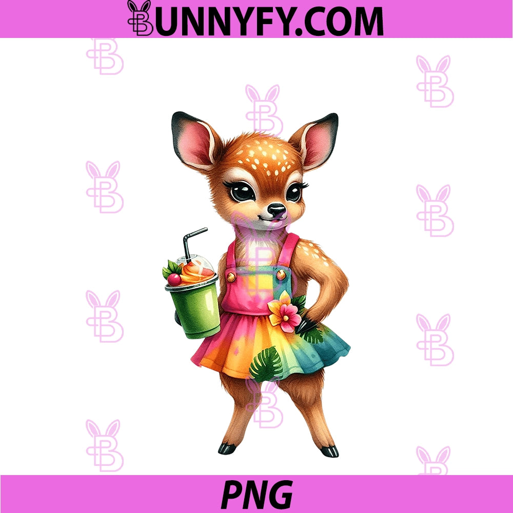 Cute Fawn Deer Tropical PNG, Smoothie Drink Summer PNG