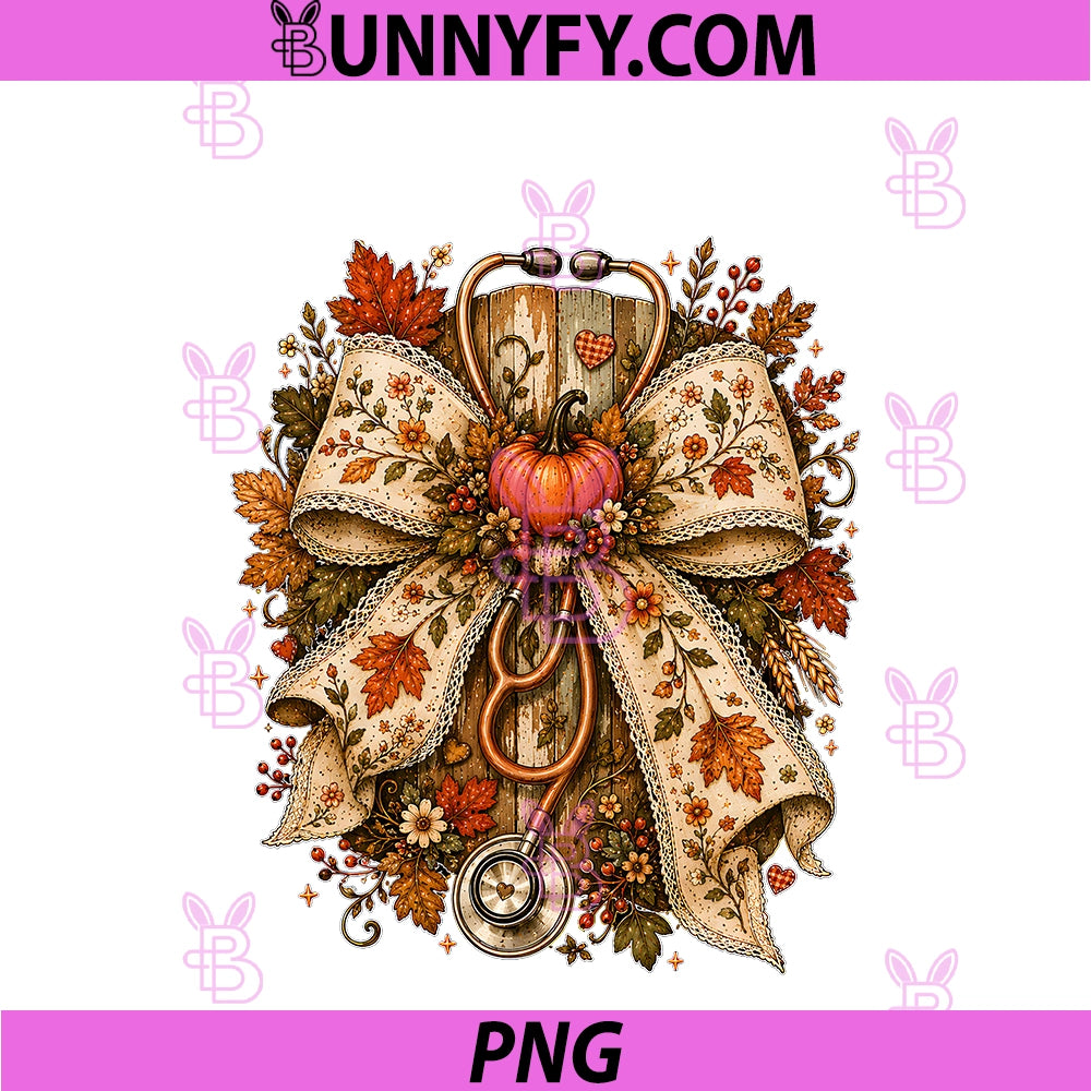 Cute Floral Medical Fall Nurse PNG, Pumpkin Thanksgiving PNG