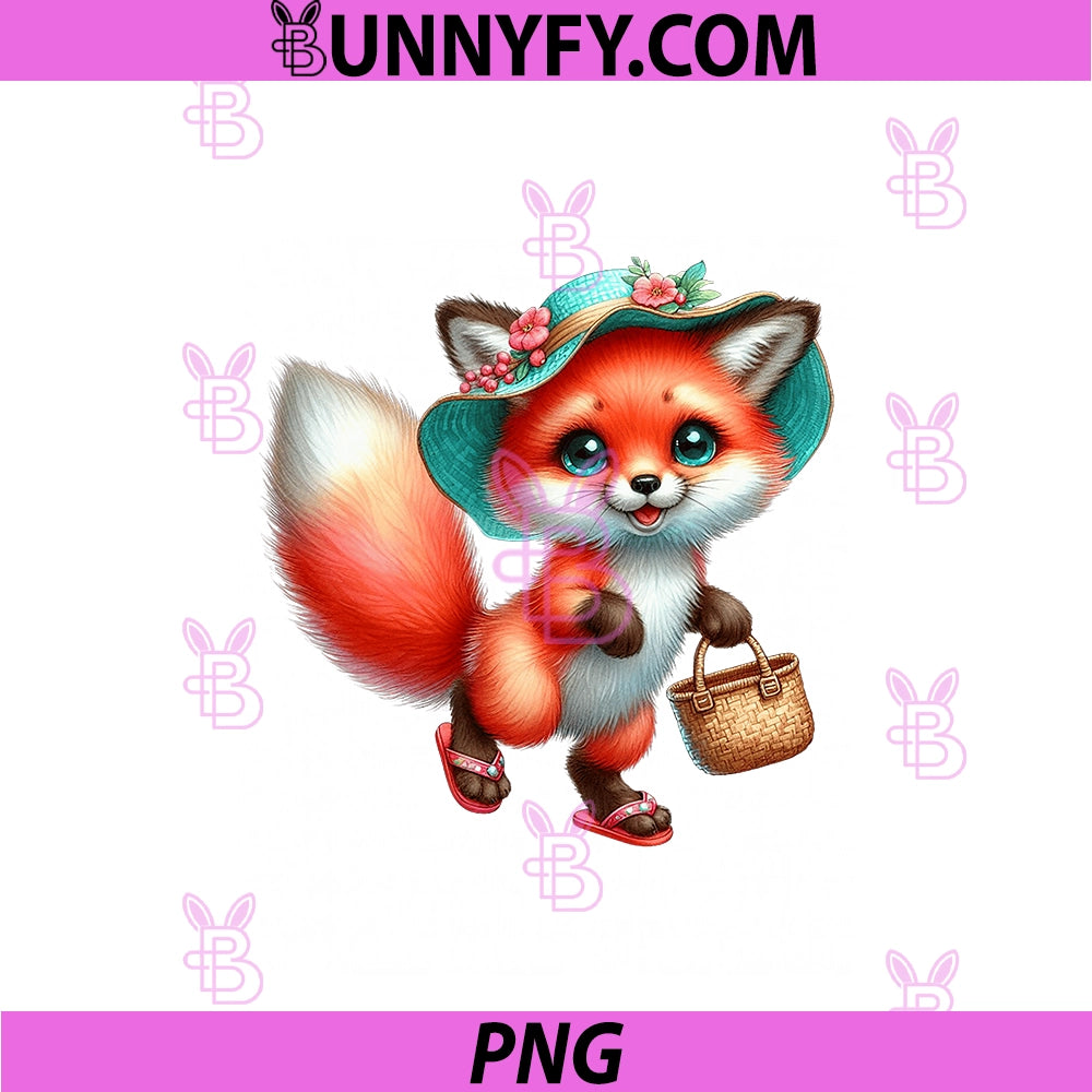 Cute Fox In Sun Hat PNG, With Basket & Flip Flops PNG