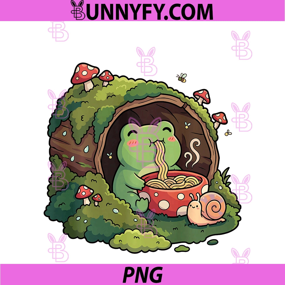 Cute Frog Eating Ramen PNG, In Cottagecore Aesthetic PNG