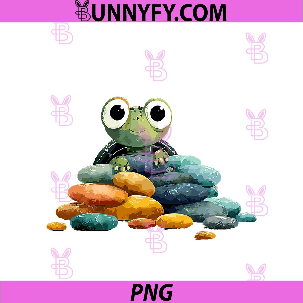 Cute Frog On PNG, Colorful Rock Pile PNG