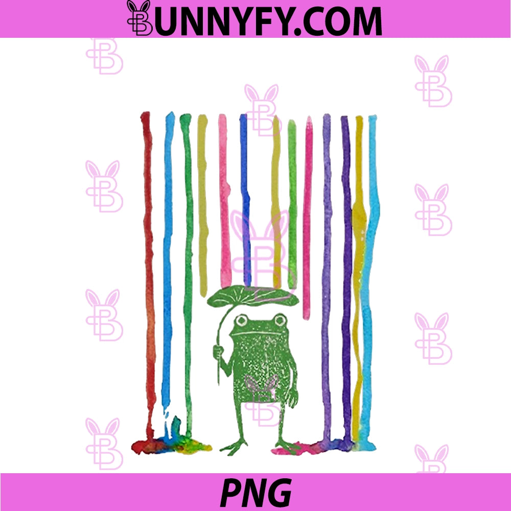 Cute Frog Under PNG, The Rainbow Rain PNG