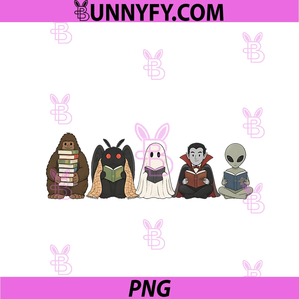 Cute Funny Bigfoot Vampire PNG, Cartoon Cryptid Reading Halloween PNG