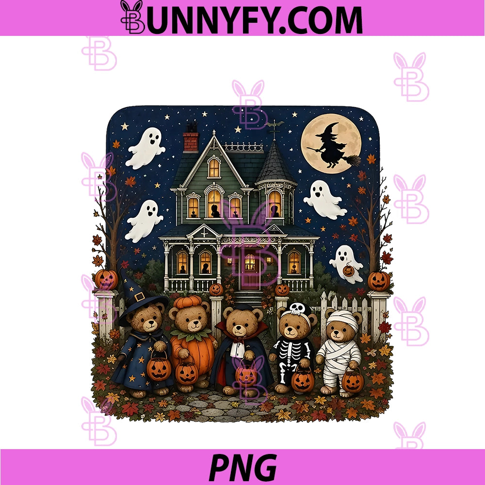 Cute Funny PNG, Mummy Ghosts Trick-Or-Treat Bears Haunted House PNG