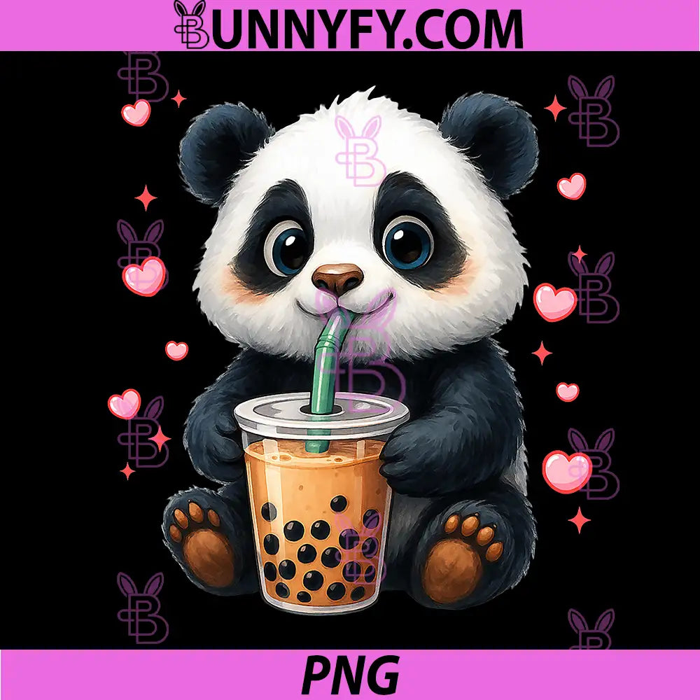 Cute Panda Boba Tea PNG, Kawaii Panda Drinking Bubble Tea PNG